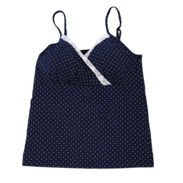 Lace Maternity Nursing Tank Tops Camisole Pajamas Breast Feeding Bra Vest Polka Dot Slim Body Pregnant Clothes Padded