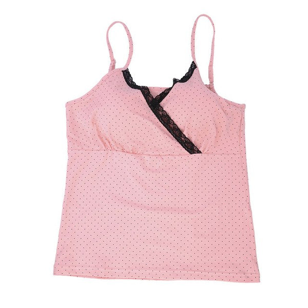 Lace Maternity Nursing Tank Tops Camisole Pajamas Breast Feeding Bra Vest Polka Dot Slim Body Pregnant Clothes Padded