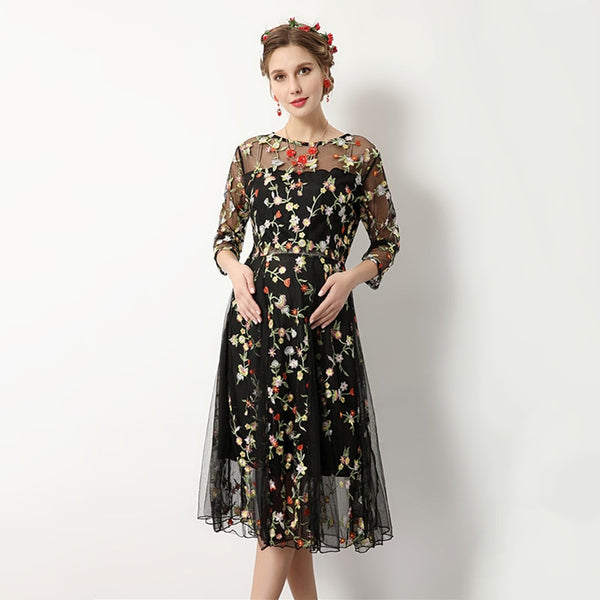 Floral Three Quarter Sleeve Maternity Dress