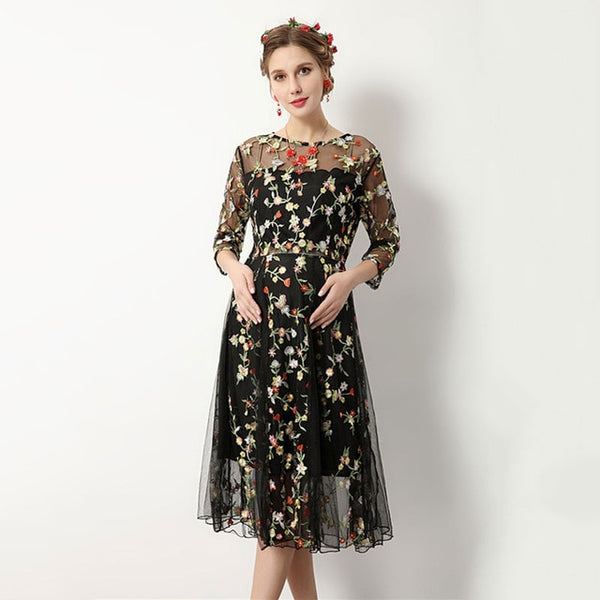 Floral Three Quarter Sleeve Maternity Dress