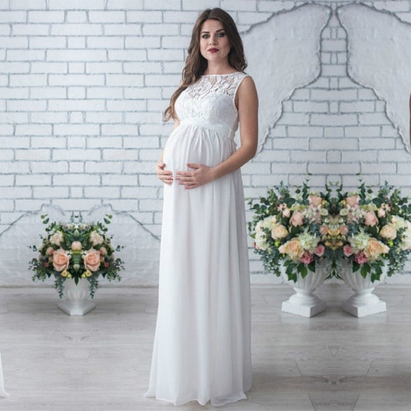 White Sleeveless Ankle Length Maternity Dress