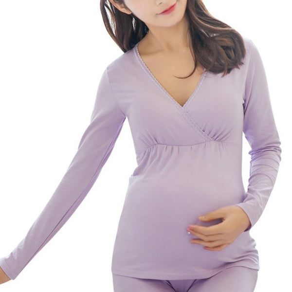 Cotton Long Sleeve Nursing Clothes Winter Nursing Pajamas Pregnant Pyjama Breastfeeding Pregnancy Gravidity Nightgrown