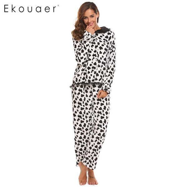 Ekouaer Women Winter Plush Pajamas Maternity Two Pieces Set Sleepwear Long Sleeve Top and Long Pants Nightwear Feminino Pijama