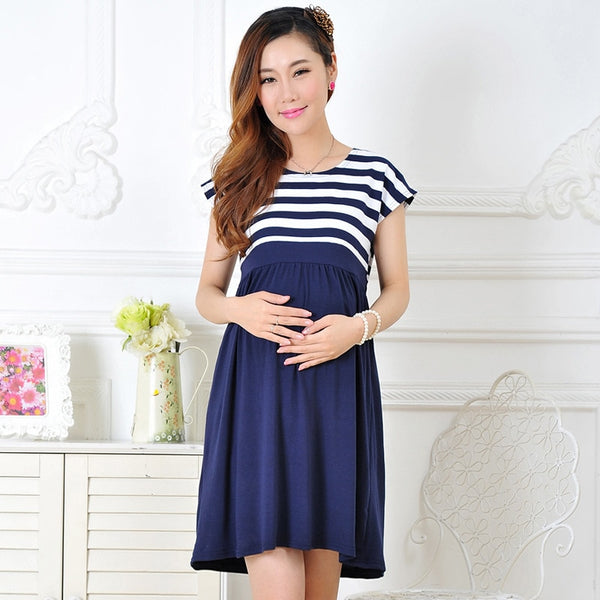 Striped Sleeveless Maternity Dress