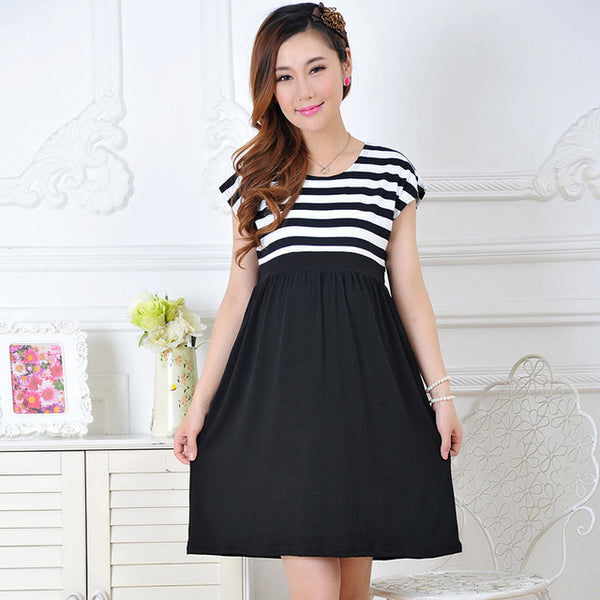 Striped Sleeveless Maternity Dress