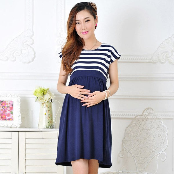 Striped Sleeveless Maternity Dress