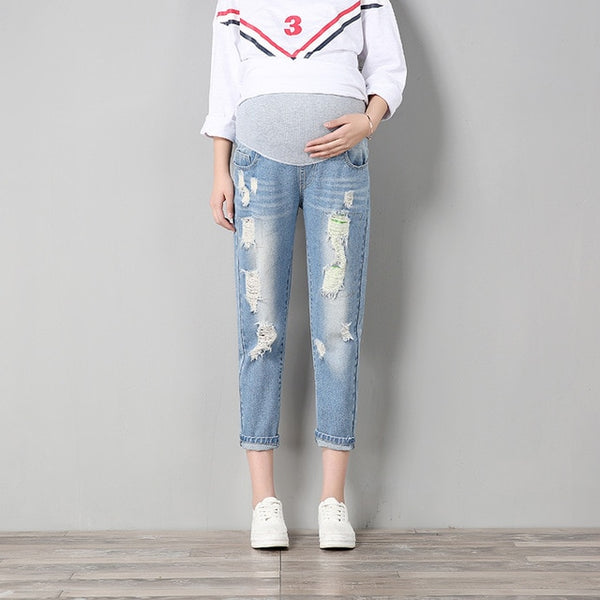 ZTOV Maternity Pants For Pregnant Women Pregnancy Denim Jeans Spring Hole Trousers Belly Capris Legging Clothing Overalls Pants