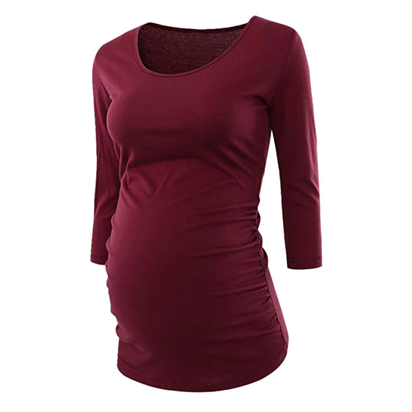 Women's Side Ruched 3/4 Sleeve Maternity Scoopneck T Shirt Top Pregnancy Clothes