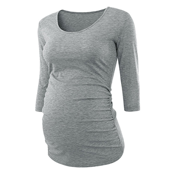 Women's Side Ruched 3/4 Sleeve Maternity Scoopneck T Shirt Top Pregnancy Clothes