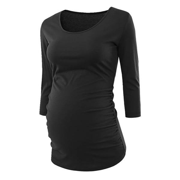 Women's Side Ruched 3/4 Sleeve Maternity Scoopneck T Shirt Top Pregnancy Clothes
