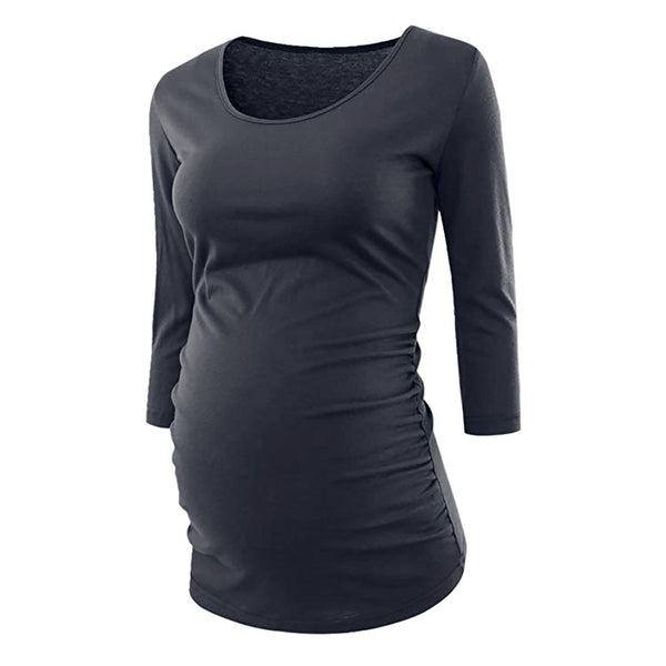Women's Side Ruched 3/4 Sleeve Maternity Scoopneck T Shirt Top Pregnancy Clothes