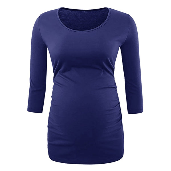 Women's Side Ruched 3/4 Sleeve Maternity Scoopneck T Shirt Top Pregnancy Clothes