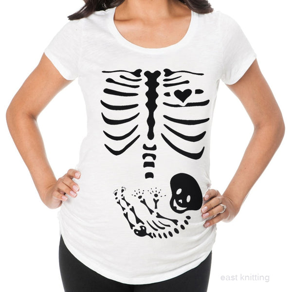 YF0018 Women's Personalized Maternity Tees Halloween Baby Skeleton Print Top T-shirt.