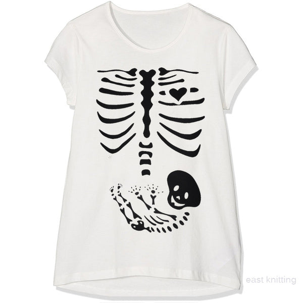 YF0018 Women's Personalized Maternity Tees Halloween Baby Skeleton Print Top T-shirt.