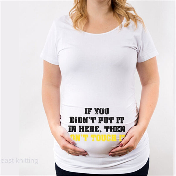 YF0012 New Fashion Pregnancy Women T Shirt Funny Print Maternity White Top Tees