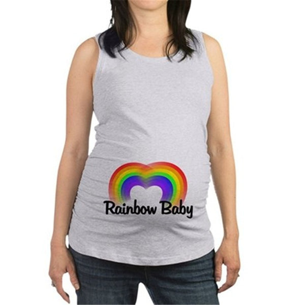 YF0009 New Fashion Women Maternity T shirt Rainbow Baby Pregnancy Sleeveless Tops