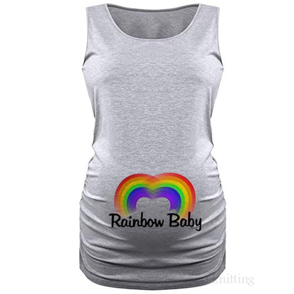 YF0009 New Fashion Women Maternity T shirt Rainbow Baby Pregnancy Sleeveless Tops