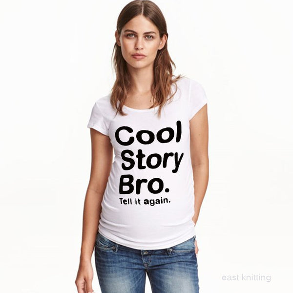 YF0019 Women's Personalized Maternity Tees Cool Saying Print White Top T-shirt.