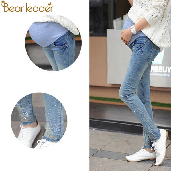 Bear Leader Maternity Jeans Pregnancy Clothes Winter Women Jeans Women Chirstma Tree Decoration Pregnancy Pants Long Pants