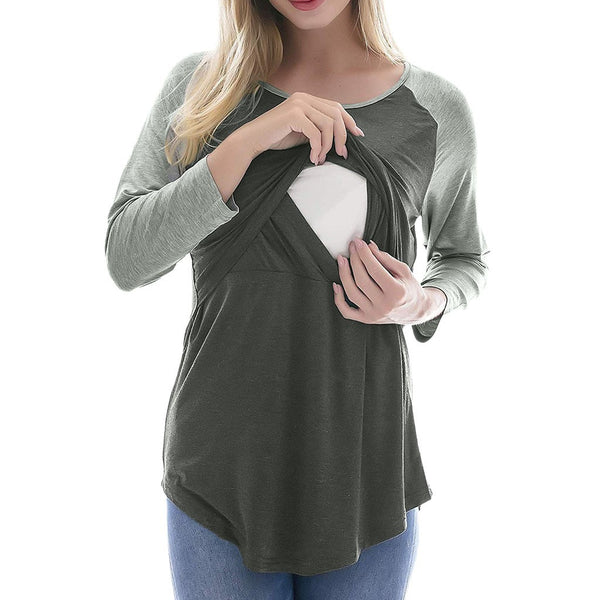 Women Maternity Solid Color Splicing Pregnancy Nursing Baby Tops T-shirt