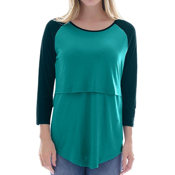 Women Maternity Solid Color Splicing Pregnancy Nursing Baby Tops T-shirt