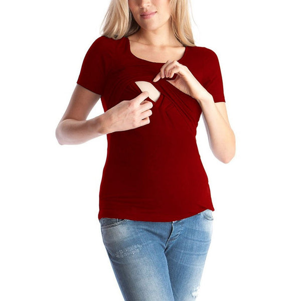 Women Maternity Solid Color Short Sleeve Pregnancy Nursing Baby Tops T-shirt