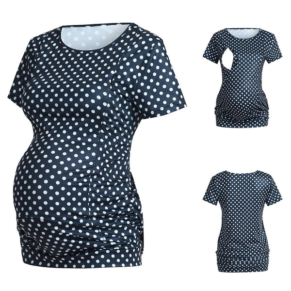 Women's Short Sleeve Tops Breastfeeding Nusring Dot T-shirts Maternity Clothes