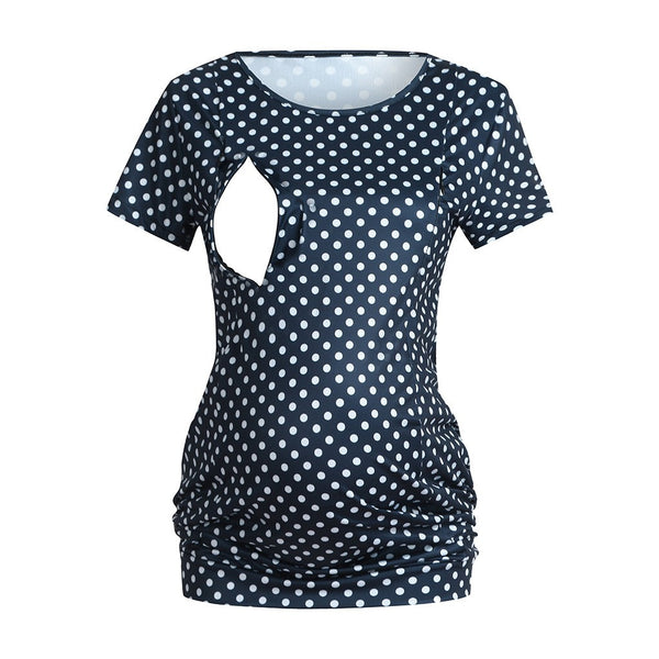 Women's Short Sleeve Tops Breastfeeding Nusring Dot T-shirts Maternity Clothes
