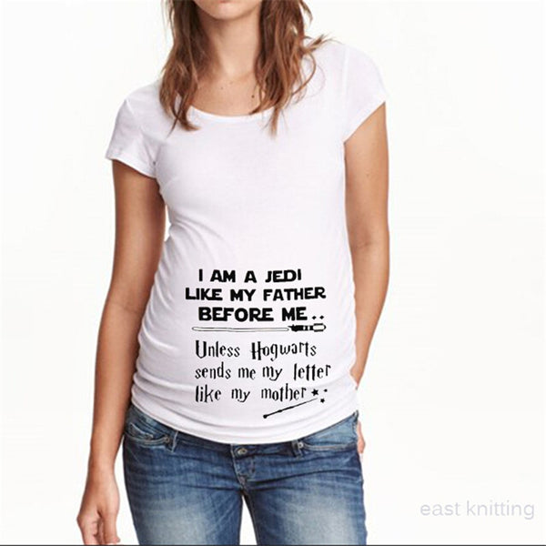 YF0020 Funny Spells Print Maternity T-shirt Pregnant Woman Round Neck Tops