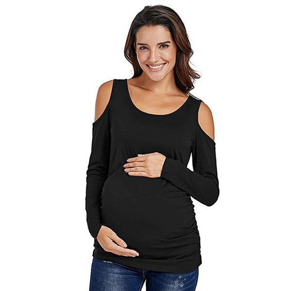 Women's Maternity Off Shoulder Round Neck Long Sleeve Casual Top Blouse