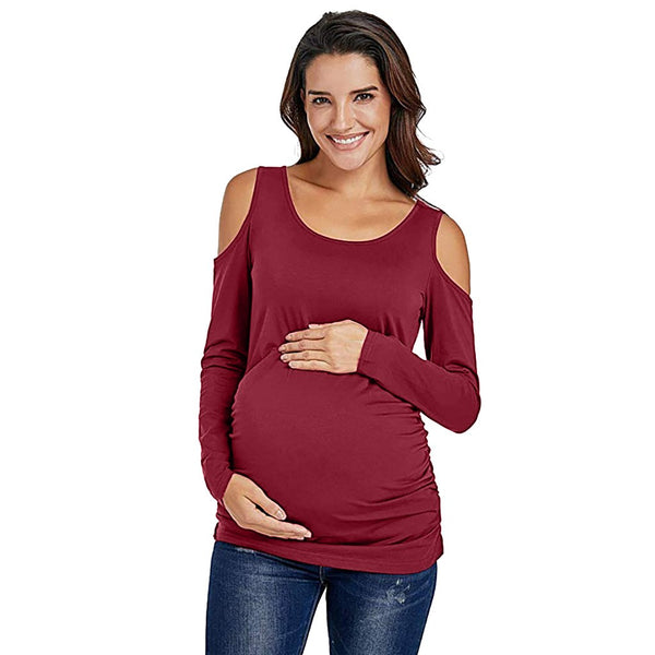 Women's Maternity Off Shoulder Round Neck Long Sleeve Casual Top Blouse
