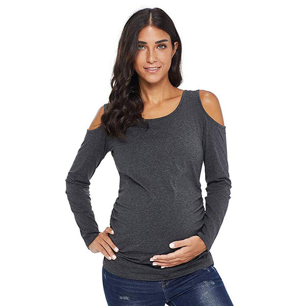 Women's Maternity Off Shoulder Round Neck Long Sleeve Casual Top Blouse